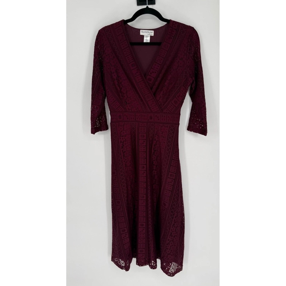 Northstyle Dress Womens 6 Maroon Burgundy Lace Midi Whimsigoth Office Siren NWOT